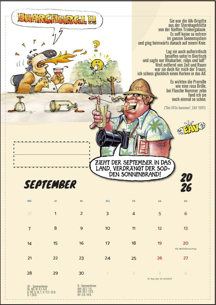 Wandkalender 2026 September Jahreskalender EAV